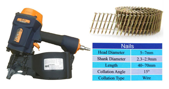 Incrementar la productividad con HPCN70 Pneumatic Pallet Coil Nailer y Stacker 250-350 clavos