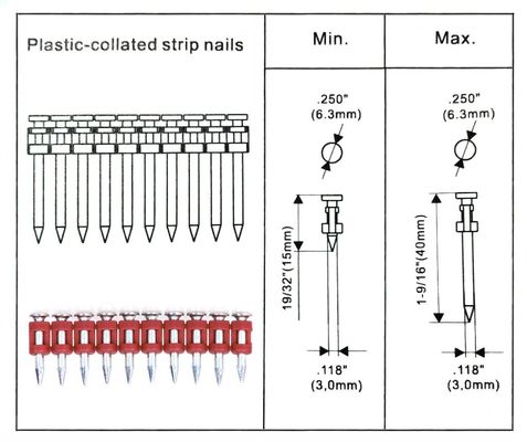 Clavos de pines de gas electro galvanizados para conducción y disparo de hormigón 16-38 mm de longitud