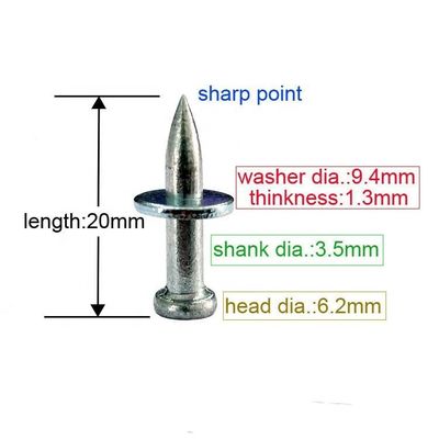Pin de accionamiento de martillo electro galvanizado de 3,5 mm para fijación de hormigón de 20 mm