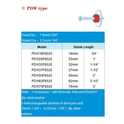 19-75MM Pinos de accionamiento de energía de plata con 1 "Lavadora PDW 100 Pack Siver Producto